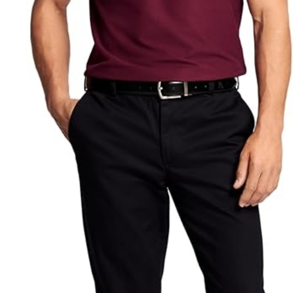 IZOD Men PANTS 40x32 BLACK AMERICAN CHINO STRAIGHT FIT FLAT FRONT 100% COTTON - Picture 2 of 7